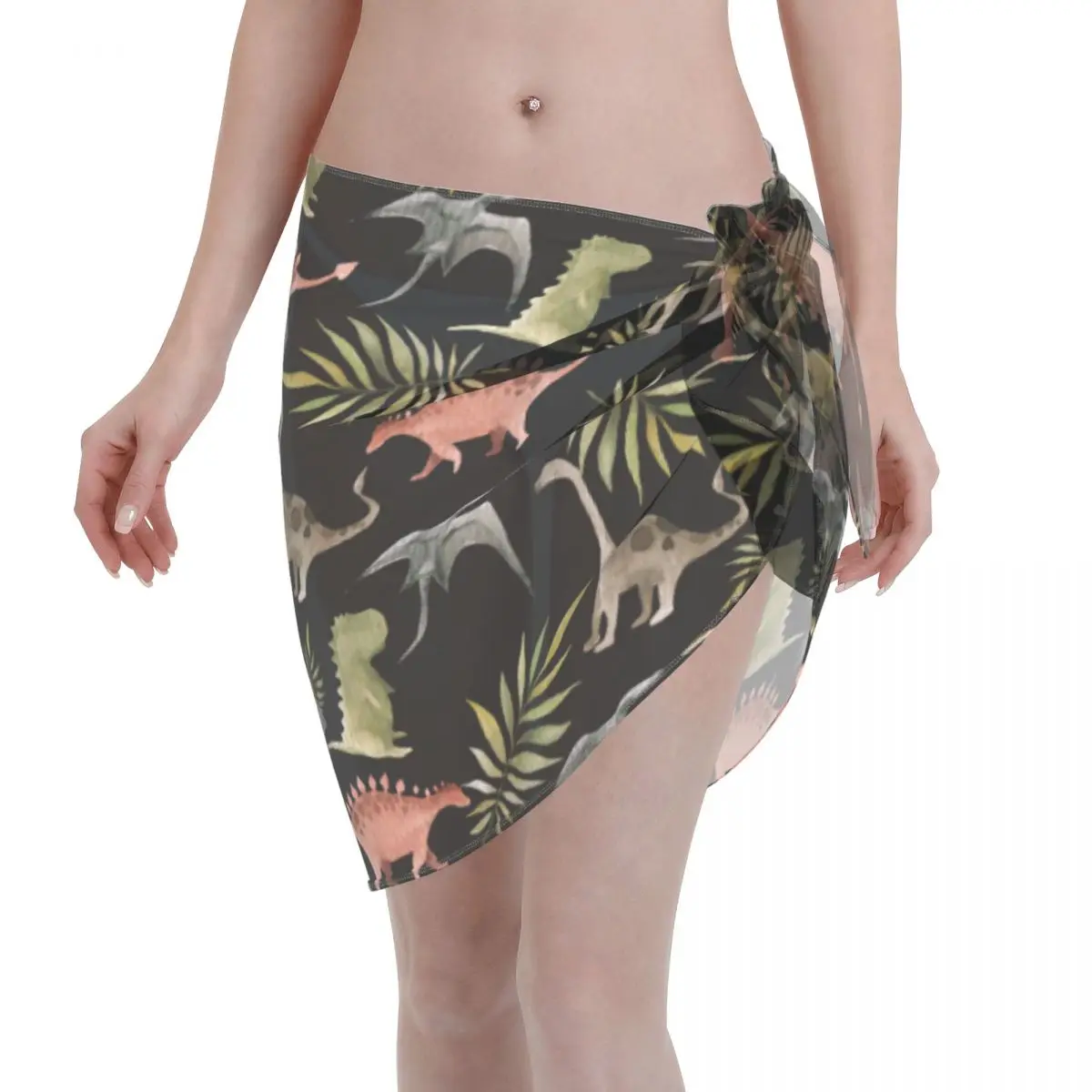 

Sexy Women Cute Watercolor Dinosaur Perspective Kaftan Sarong Beach Wear Bikini Cover-Up Sarong Ladies Skirt