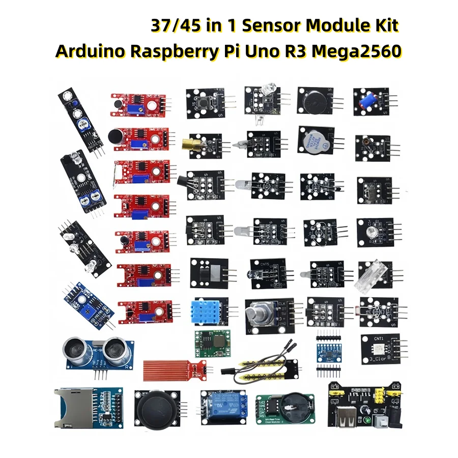 buy 45 in 1 sensor module kit for arduino uno r3 mega... 45 in 1 / 37 in 1 Sensors Modules Kit for Arduino Raspberry Pi ...