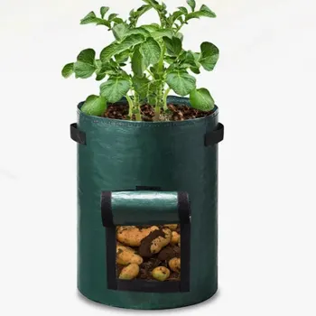손잡이가 달린 정원 감자 재배 가방, PE 직물, 원예 두꺼운 화분 야채 화분, 접근 플랩, 1PC 상품 이미지