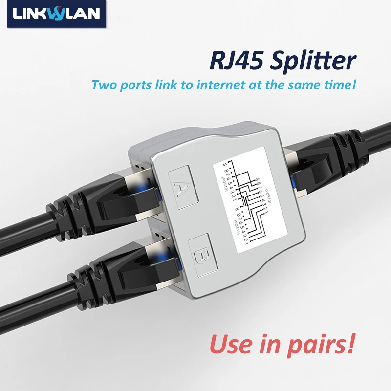 Adaptador Cat5e do Divisor da Rede Soquete 1x Rj45 a 2x Rj45 Conector Protegido da Versão Portos Trabalham no Mesmo Tempo
