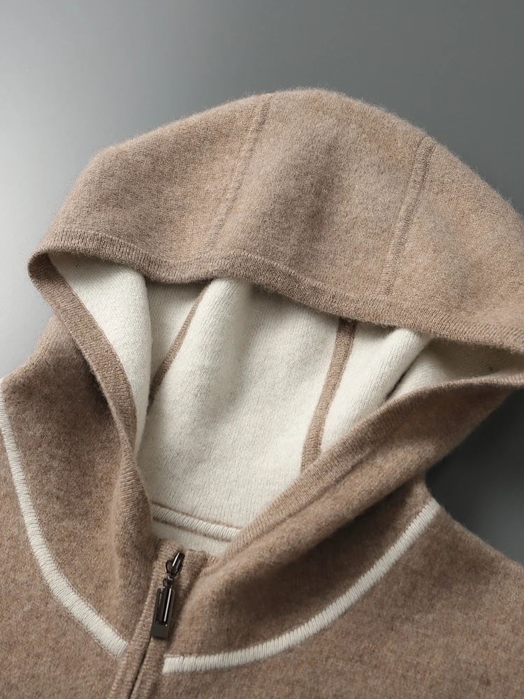Thick Hooded Men Zippers Cashmere Sweater Cardigan Autumn Winter 100% Cashmere Knitwear Casual Long Sleeve Warm Soft Pockets Top 6