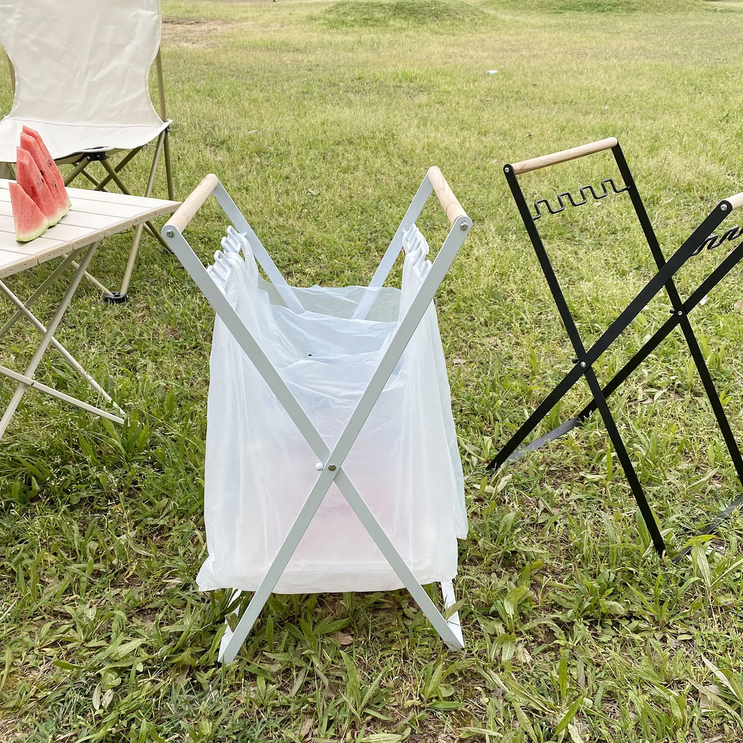 Carbage Rack Outdoor-Garbage-Rack-Folding-Camping-Plastic-Bag-Holder-With-Wooden ...