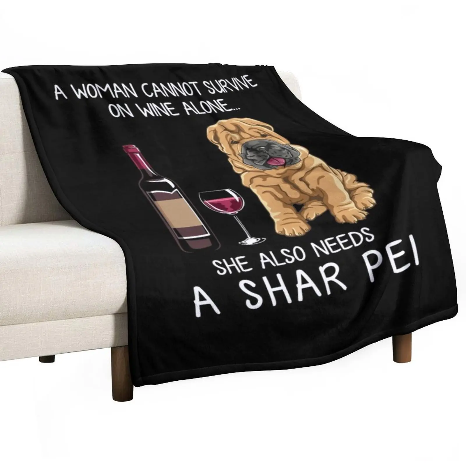 

Shar Pei and wine Funny dog Throw Blanket Extra Large Throw Blanket Dorm Room Essentials Fashion Sofa Blankets