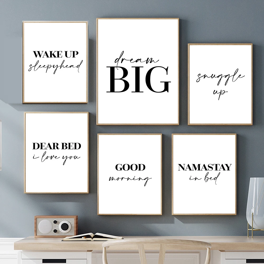 Testo Della Camera Da Letto Stampe Da Parete Coccole Namastay Nel Letto Wakeup Sleepyhead Dream Big Good Morning Quotes Canvas Painting Decor Poster