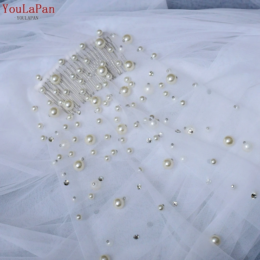M65 Pearls Crystals Bridal Veils with Comb Tulle 1 Tier Soft Wedding Veils  Off-white Bride Rhinestones Accessories - AliExpress