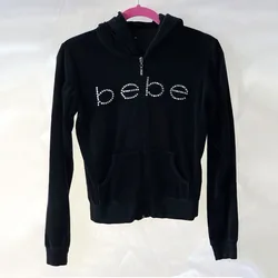 Y2K Rhinestone Letter Zip Up Hoodies Women Autumn Goth Zip Long Sleeve Short Jacket Coats Harajuku Hip Hop Hooded Sweatshirt Top