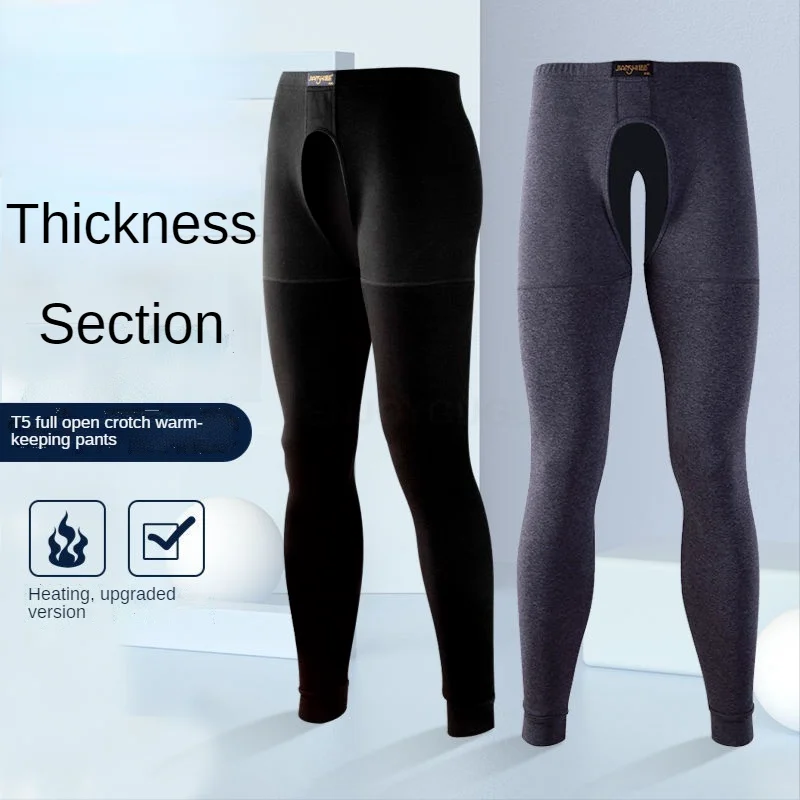 Winter Warm Velvet Long Pants Front Open Separation Men's Underwear Plus Velvet Tight Comfortable Pajamas Cold-proof Sex Legging women s winter riding and driving plush thickened warm and cold proof touch screen suede velvet gloves jt 26