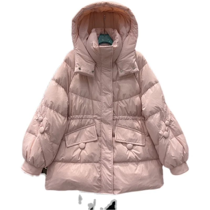 

Winter 2023 New Down Jacket for Women Fashion Long Sleeve Hooded Thick Loose Casual Warm White Duck Down Coat Clothes L374