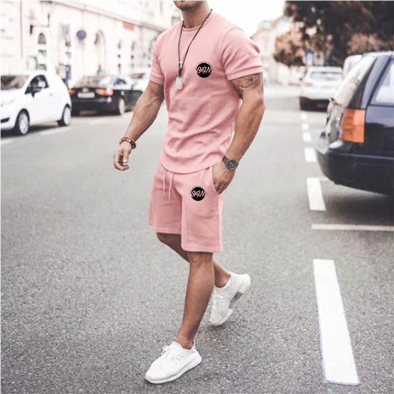 Fashion Tracksuit Men Suit Street Trend Casual T-shirt Shorts Set Letter 3D Printed Round Neck Oversized Jogging Clothing Men's