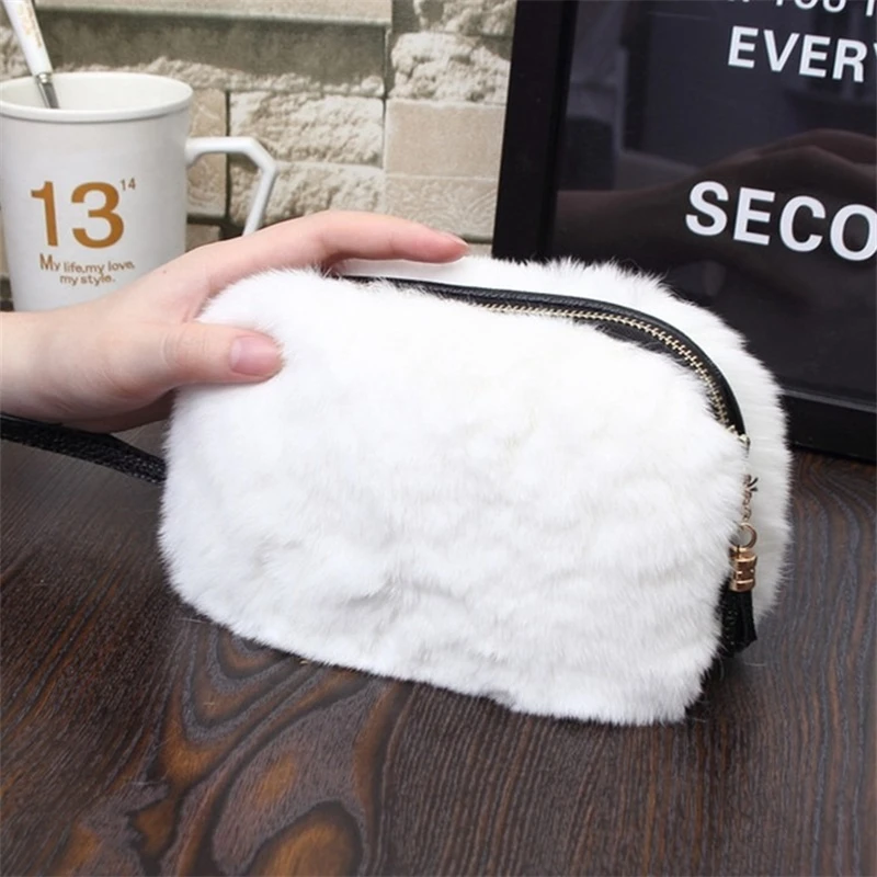 

Rex Rabbit Fur Lady Trend Fur Bag Luxury Fashion Plush Mini Purse High-end Chain Embellished Shoulder Fur Bag