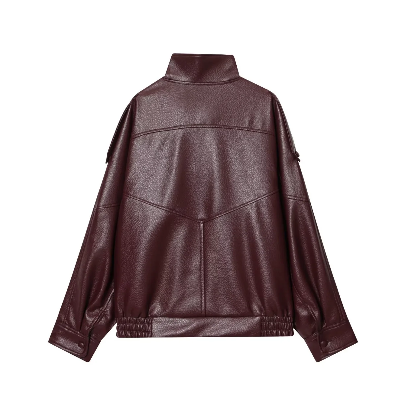 Women's Loose Stand Collar Leather Jacket Female Long Sleeve Zipper Pockets Chic Coats Spring Autumn New Lady Jackets Streetwear