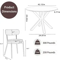 5-Piece Black Round Dining Table Set for 4, 42'' Mid-Century Modern Small Kitchen Set - Image 3