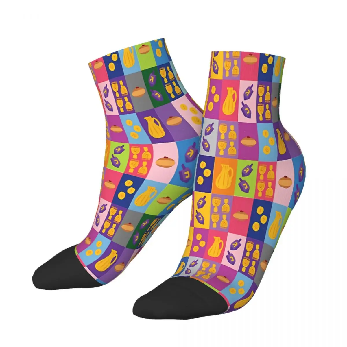 

Chanukah Smorgasbord Pinks Grid Pop Art Ankle Socks Male Mens Women Autumn Stockings Hip Hop