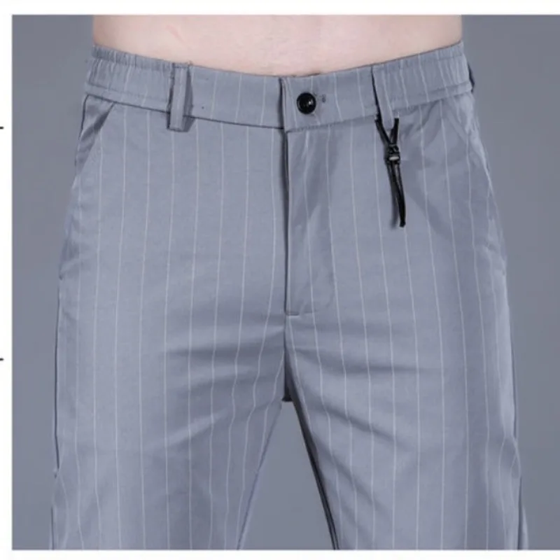 Summer Striped Business Casual Men's 2024 New Patchwork Button Zipper Pocket Slim Fit Fashion and Comfortable Straight Leg Pants
