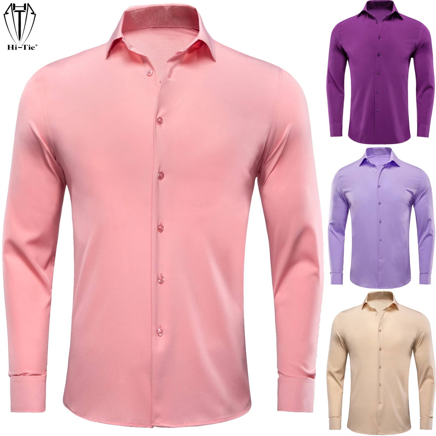 Hi Tie camisas lisas de seda para camisa de manga larga con solapa para hombre, suave y cómoda, de calidad, 13 colores, regalo informal Simple| | - AliExpress