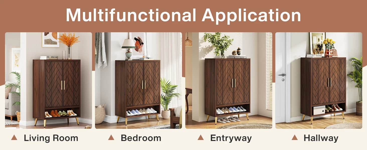 Tribesigns 6-Tier Shoe Cabinet with Doors, Wooden Shoe Storage Cabinet with Adjustable Shelves for Entryway, Hallway, Bedroom