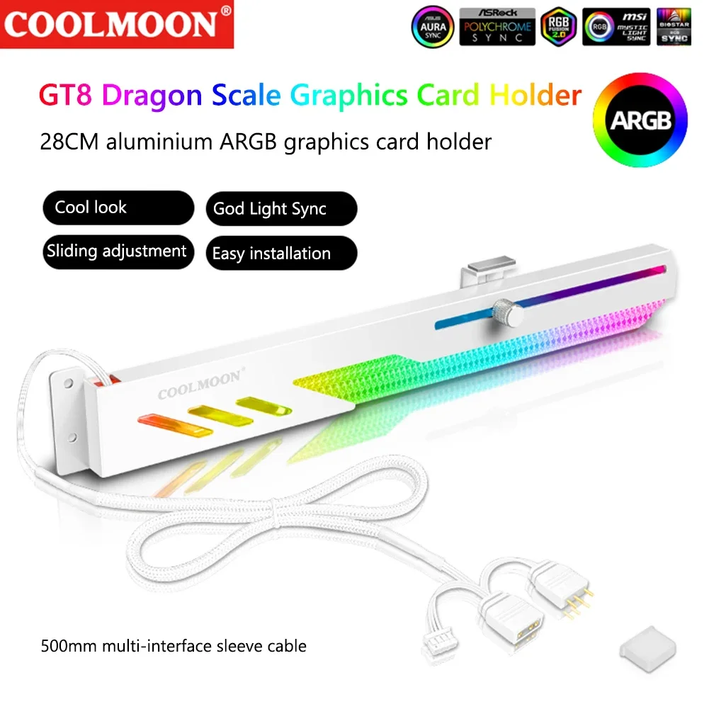 COOLMOON GT8 Graphics Card Bracket Horizontal GPU Support 5V ARGB Holder Computer Video Card Stand for ASUS/ASRock Motherboards 2