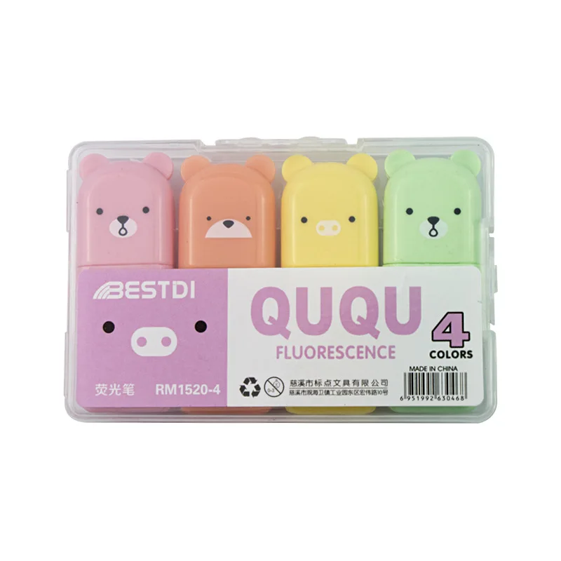 4/5/6 Pcs Kawaii Bear Highlighter Pens Cute Stationery Markers Oblique Tip Candy Color Fluorescent Pastel Pen School Supplies