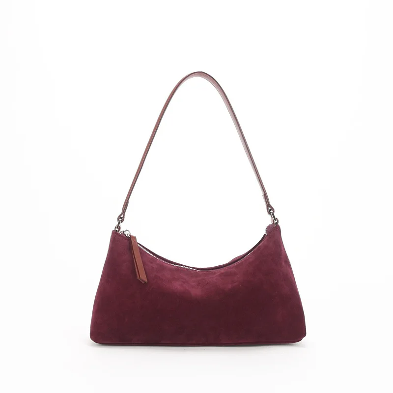 Bolso de mano de piel de ante de alta calidad para mujer, tipo baguette, estilo retro, con primera capa de piel de vaca mate, tipo bandolera