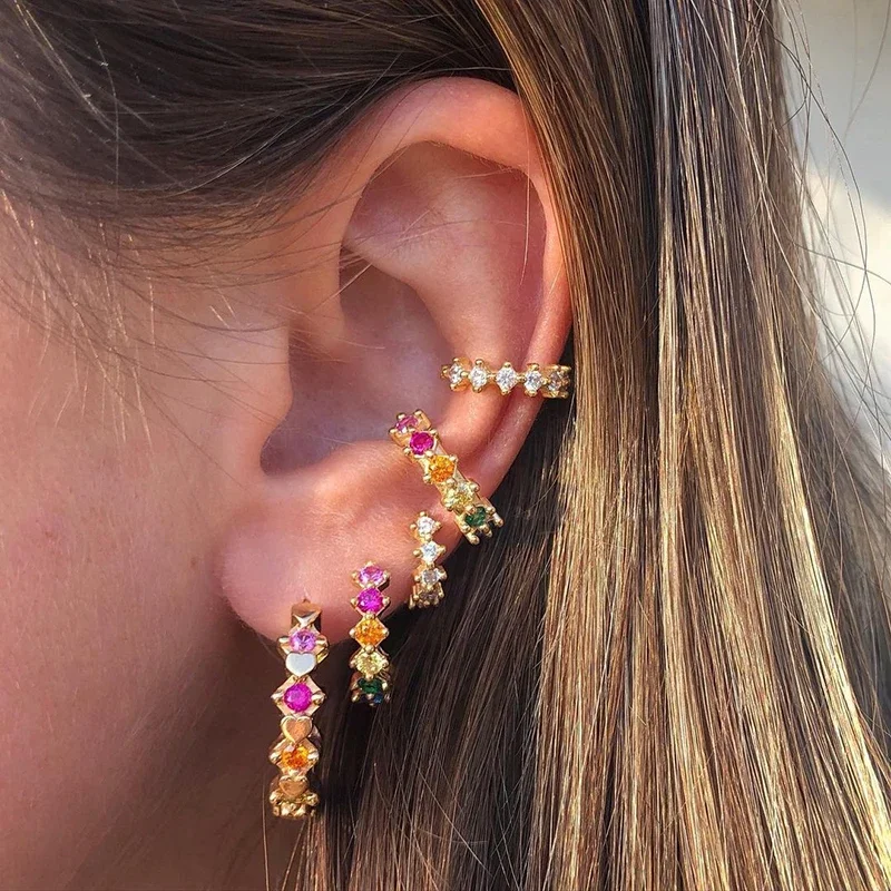 TIANDE Color Zircon Ear Stud Earrings for Women Gold Color Piercing Hoop Drop Chain Dangle Earring Set 2023 Jewelry Wholesale - Image 6