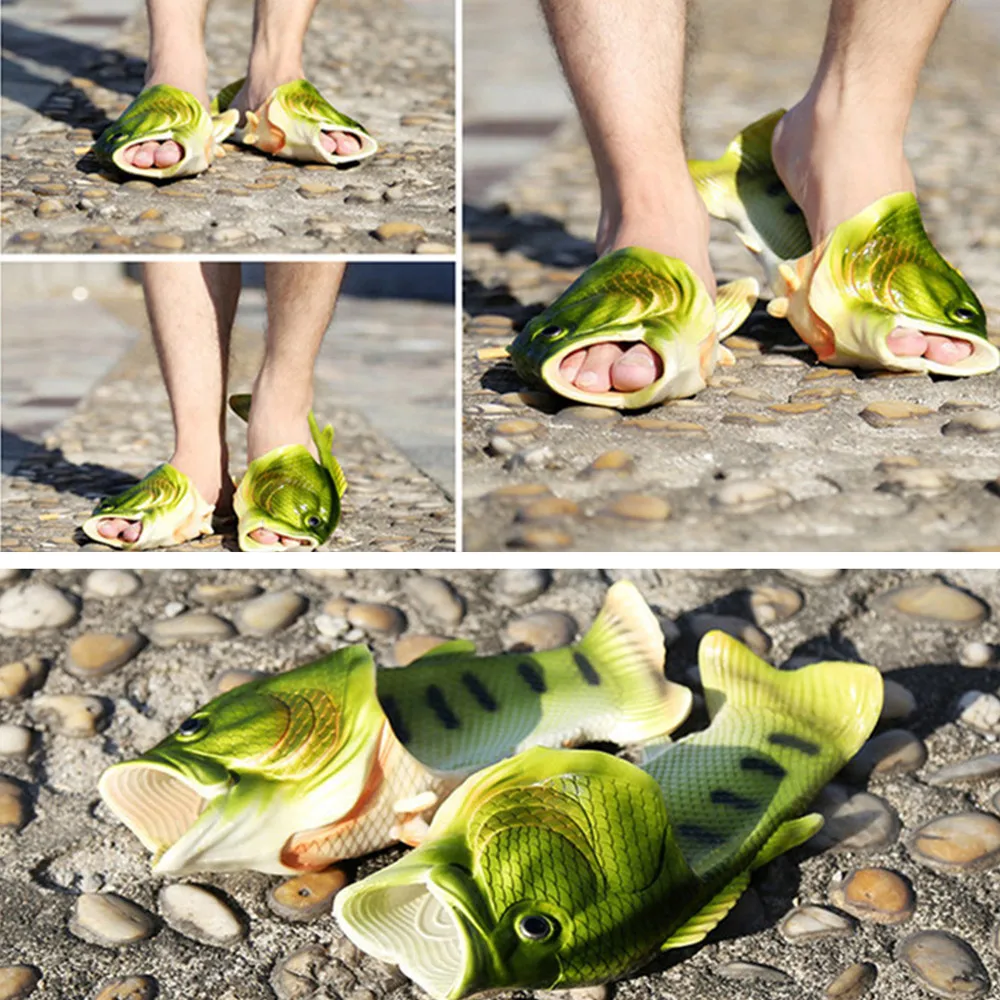 Funny Fish Slippers Mens Outdoor Beach Sandals Big Size 46 47