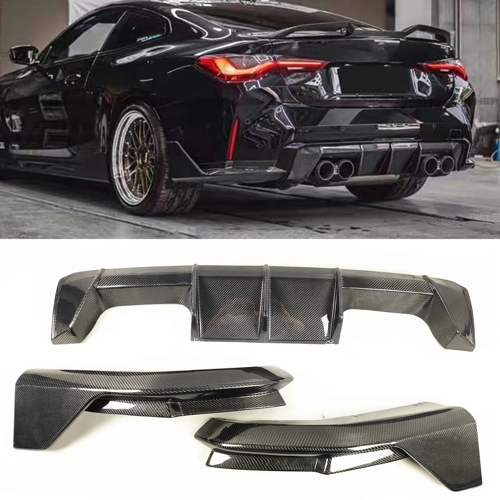Per Bmw G80 M3 G82 G83 M4 2021-2023 Concorrenza Paraurti Posteriore Diffusore Labbro + Splitter Laterale Copertura Boot Spoiler Piastra Kit In Fibra D