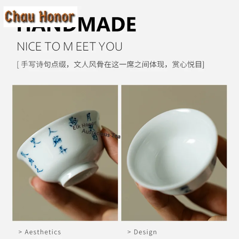 25ml Handwritten Poetic Ceramic Teacup Zen Small Puer Tea Bowl Tea Pair Tea-tasting Smelling Cup Jianzhan Master Cups Teaware