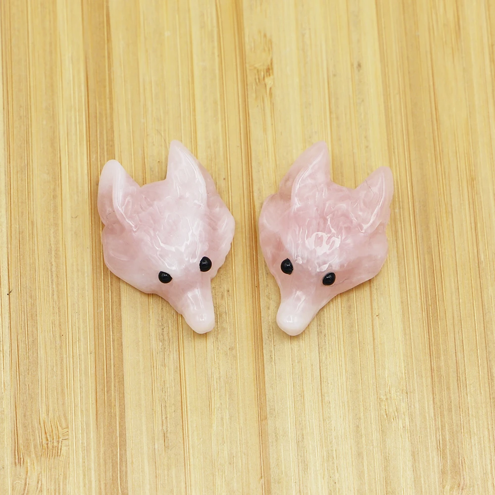 Natural Stone Pendant Wolf Head Animal Crystal Jewelry Quartz Healing Reiki Charm Handcraft Necklace Decoration Accessories 2Pcs