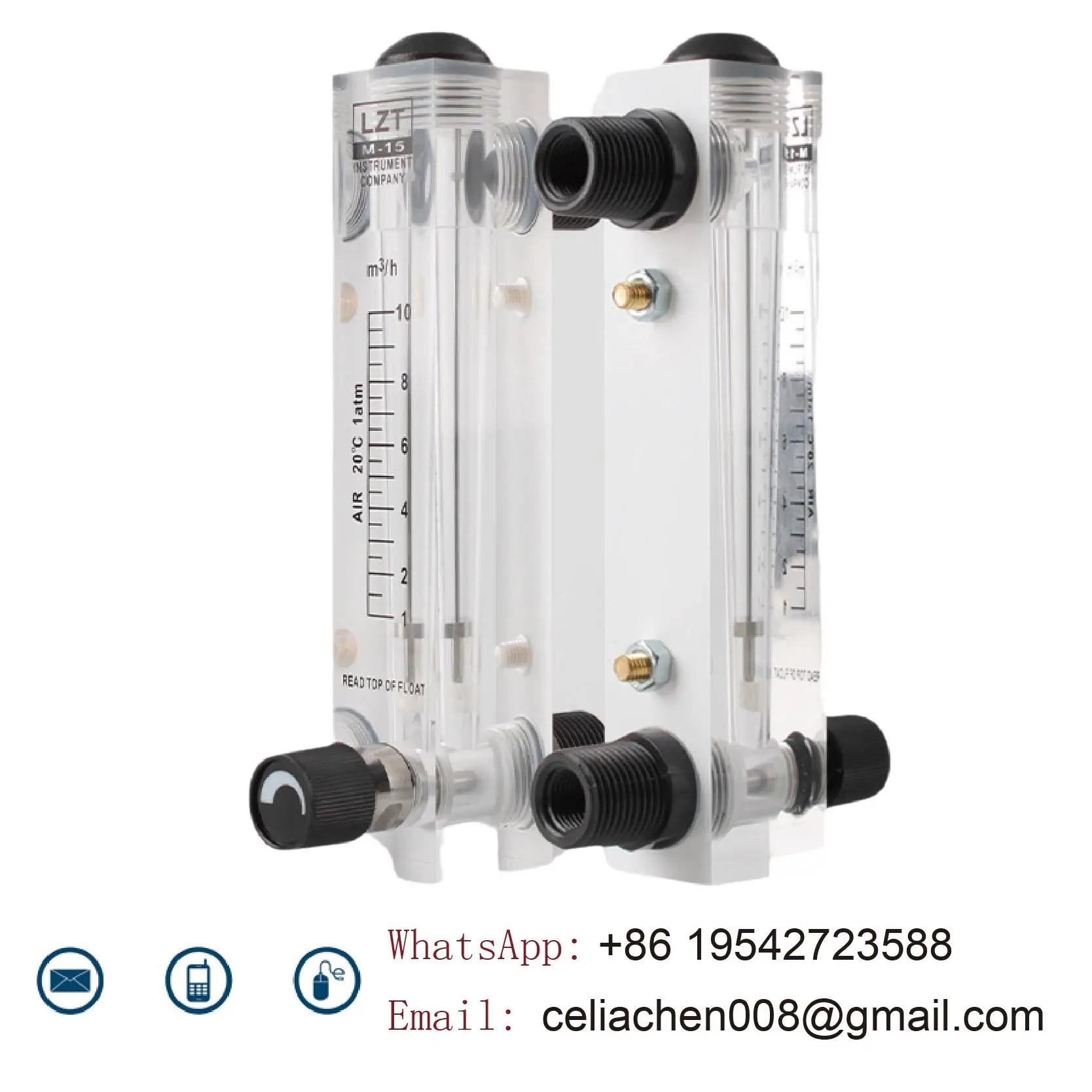 Plexiglass Float Flow Meter Acrylic Rotameter LZM-15ZT Panel Mount Adjustable Gas Air Flow Meter Variable Area Flowmeter