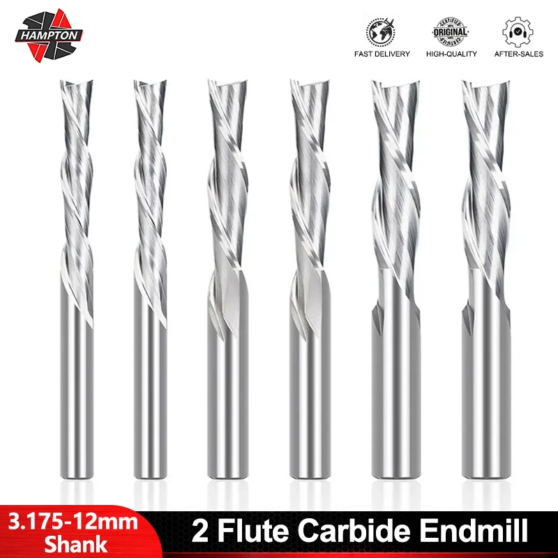 DOWN Cut Milling Cutter For Woodworking 2 Flute Carbide Endmill CNC Spiral Router Bits 3.175/4/6/8/10/12mm Shank 
