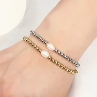 High Quality Metal Smooth Bead Stainless Steel Jewelry Waterproof Durable Women's Charm Gift Fresh Water Pearl Elastic Bracelets 1