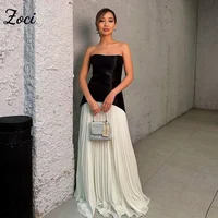 Zoci Modern Strapless Long Prom Dresses Customized Women Black White Prom Gown Pleats Chiffon A Line Formal Party Birthday Dress 1