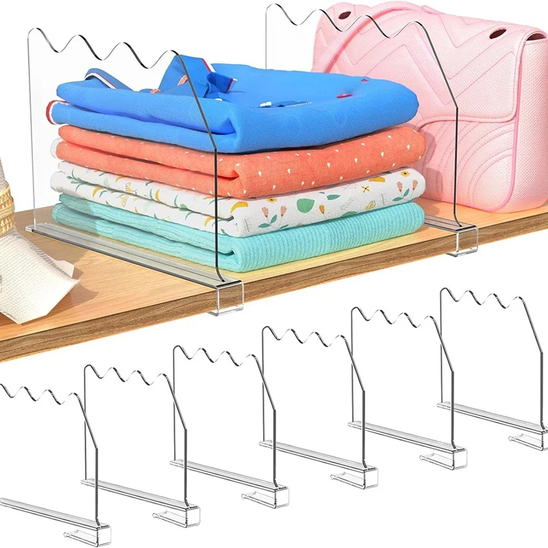 정리정돈 아크릴 투명 선반 분배기, 목재 선반, 옷장, 침실, 사무실용, 6 개