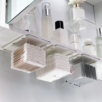 Bâton de coton Transparent pour salle de bain, maquillage, salle de bain, tiroir de rangement extractible, boîte de rangement sous l'armoire à miroir 1