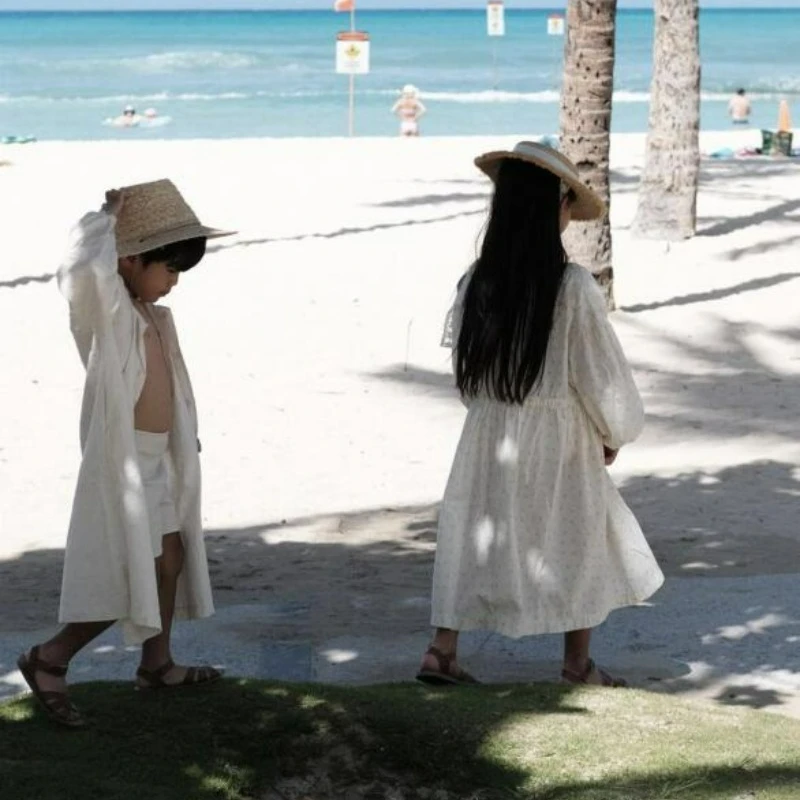 Summer Robes Girls Spring Floral Korean Lace-up Sun Protection Coat Long Cotton Comfort Puffy Sleeve Swim Beach Cover Robe