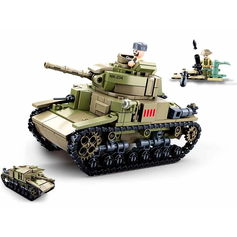 SLUBAN Military Battle M13/40 Tank MOC Building Blocks Set Weapons Army WW2 Soldiers Bricks Classic Model Kids Toys WW II Gifts