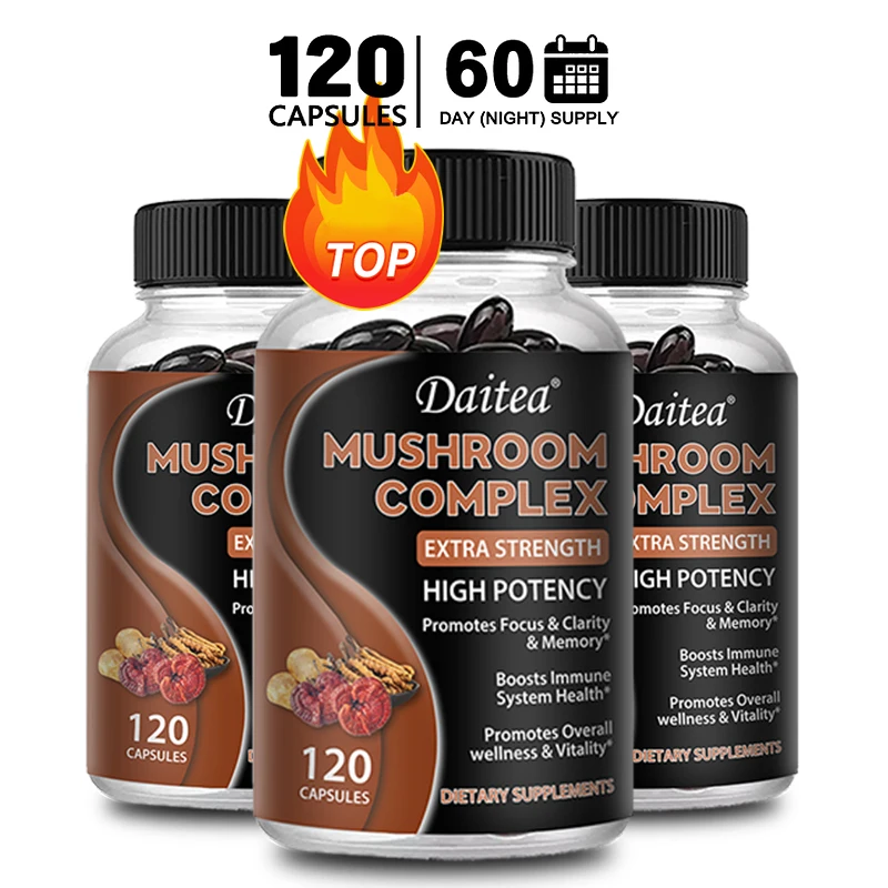 

Daitea Mushroom Extract Supplement - with Cordyceps, Shiitake, Lion's Mane Mushrooms - Focus, Energy and Cognition Capsules