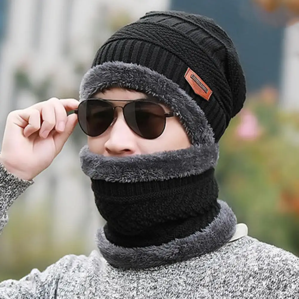 

Thermal Hat Scarf Gloves Set Cozy Winter Accessories Set Knitted Hat Scarf Gloves for Men Soft Warm Windproof Outdoor Cycling