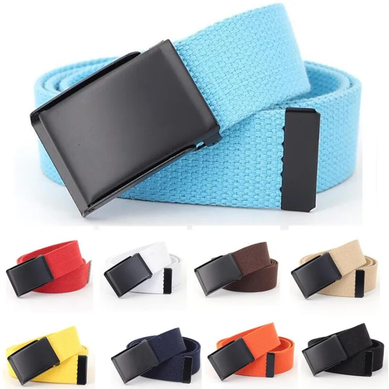 Designer Nylon Canvas Black Metal Buckle Men’s Casual Belt for Jeans