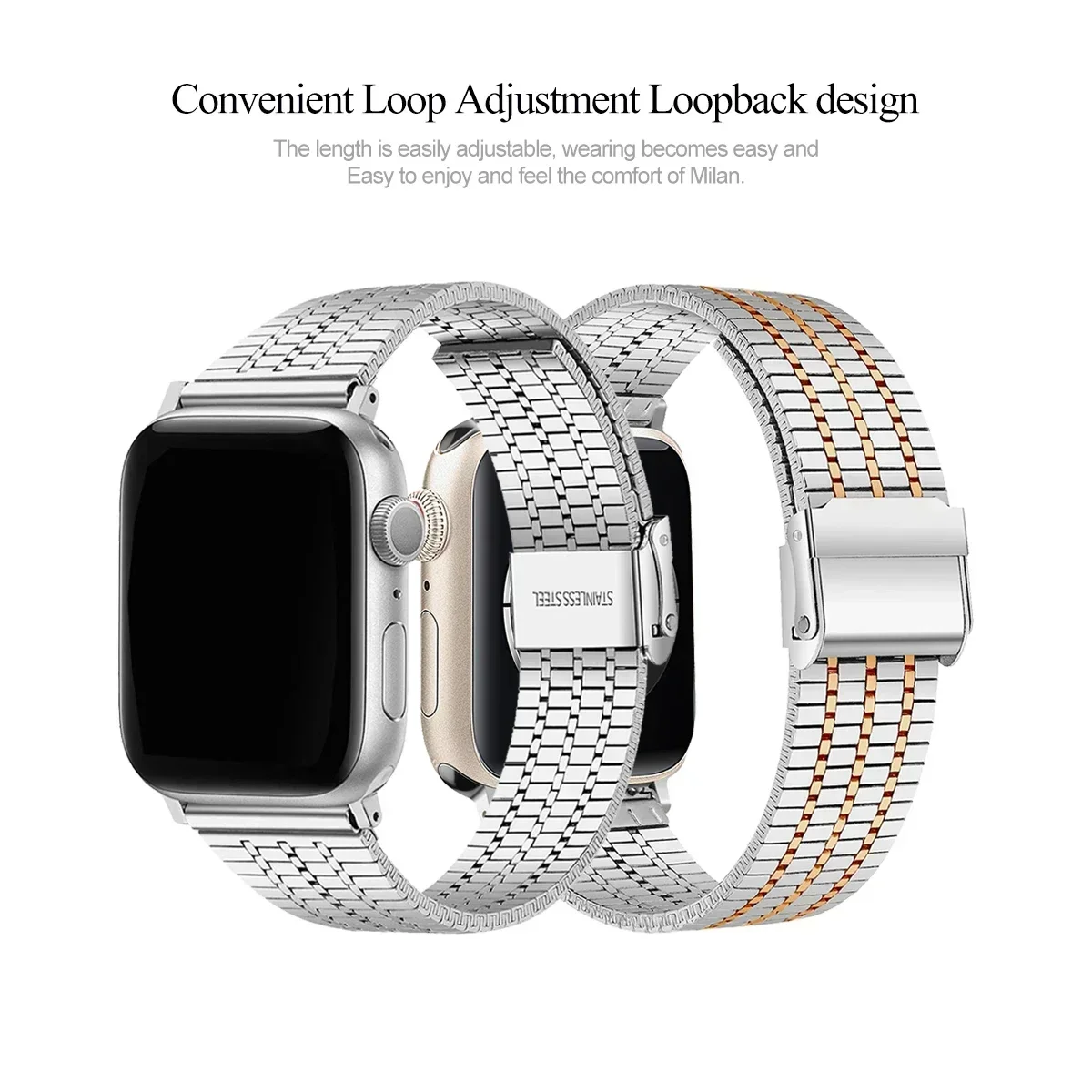 Premium Stainless Steel Smartwatch Band - Elegant Metal Strap Bracelet