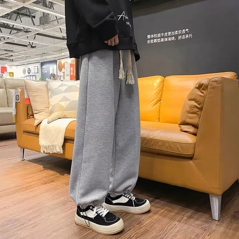 Autumn and Winter Men's Casual Pants Solid Color Jogger Pants Elastic Waist Straight Trousers Fleece Sweatpants