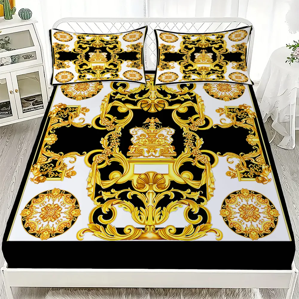 3PC European Style Disc Bed Sheet Set - 100% Polyester, Digital Print, Breathable Home Decor Fitted Sheet and Bedding Sheet 6