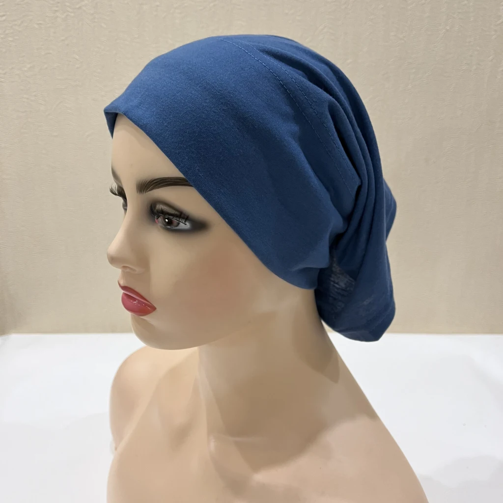 Muslim Turban Pure Color Stretch Inner Hijabs For Caps Ready To Wear Women Head Scarf Under Hijab Bonnet