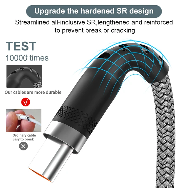 USB Type C 6A Super- Charging Cable For Huawei USB C Extended 1m 2m 3m 5m 8-Meter Cable For Xiaomi Vivo Leeco OnePlus Oppo - Image 3