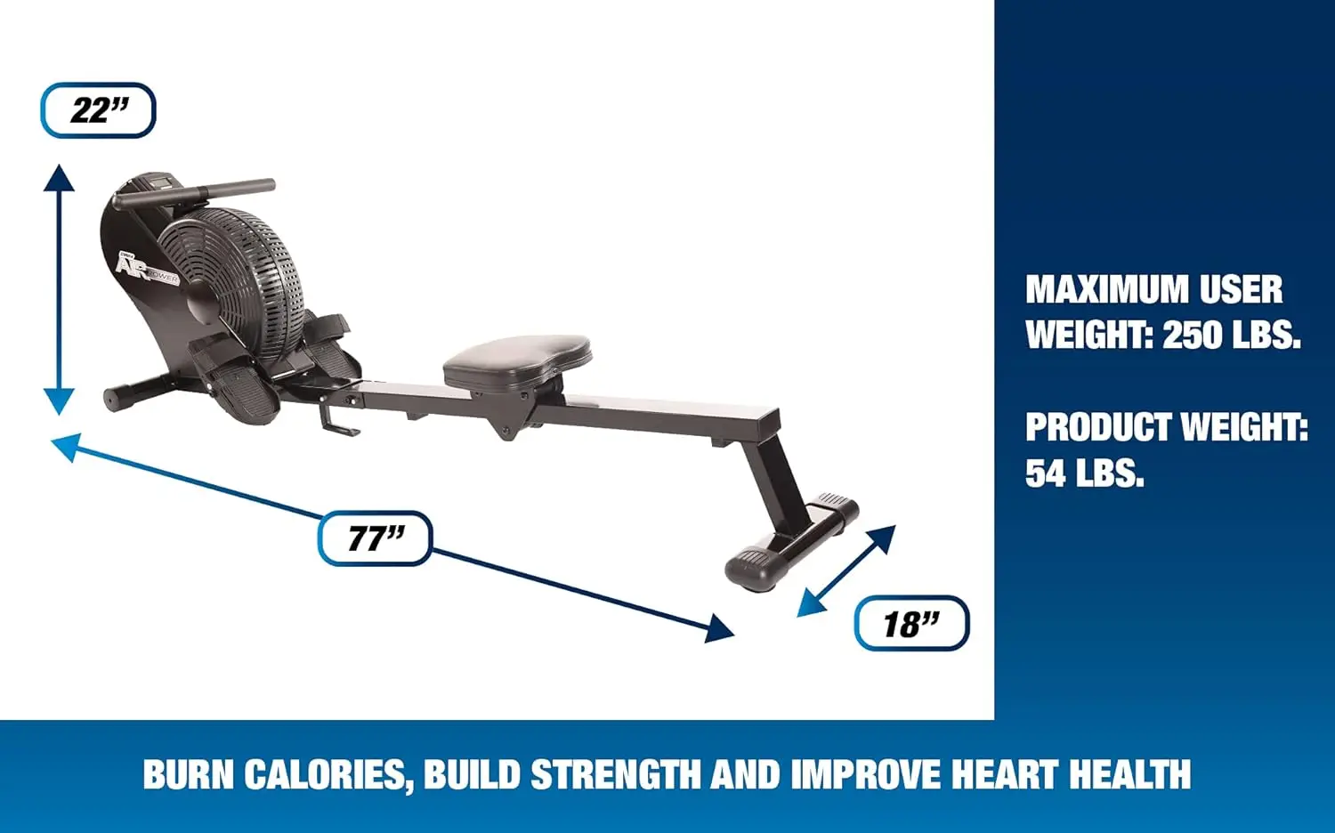 ATS Air Rower Machine with Smart Workout App-Foldable Rowing Machine with Dynamic Air Resistance for Home Gym Fitness