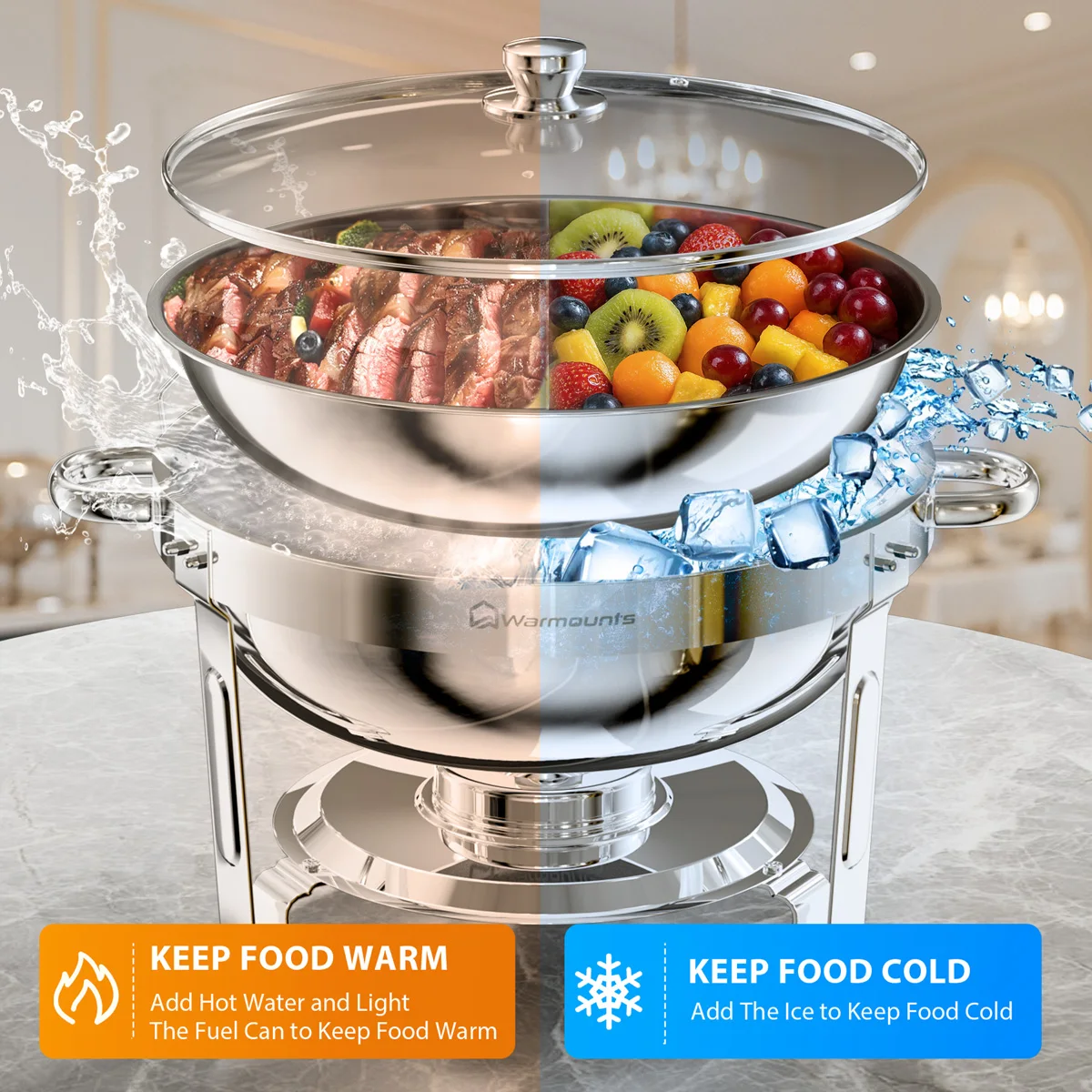 Stainless Steel Round Chafing Dish Buffet Set for Catering and Parties