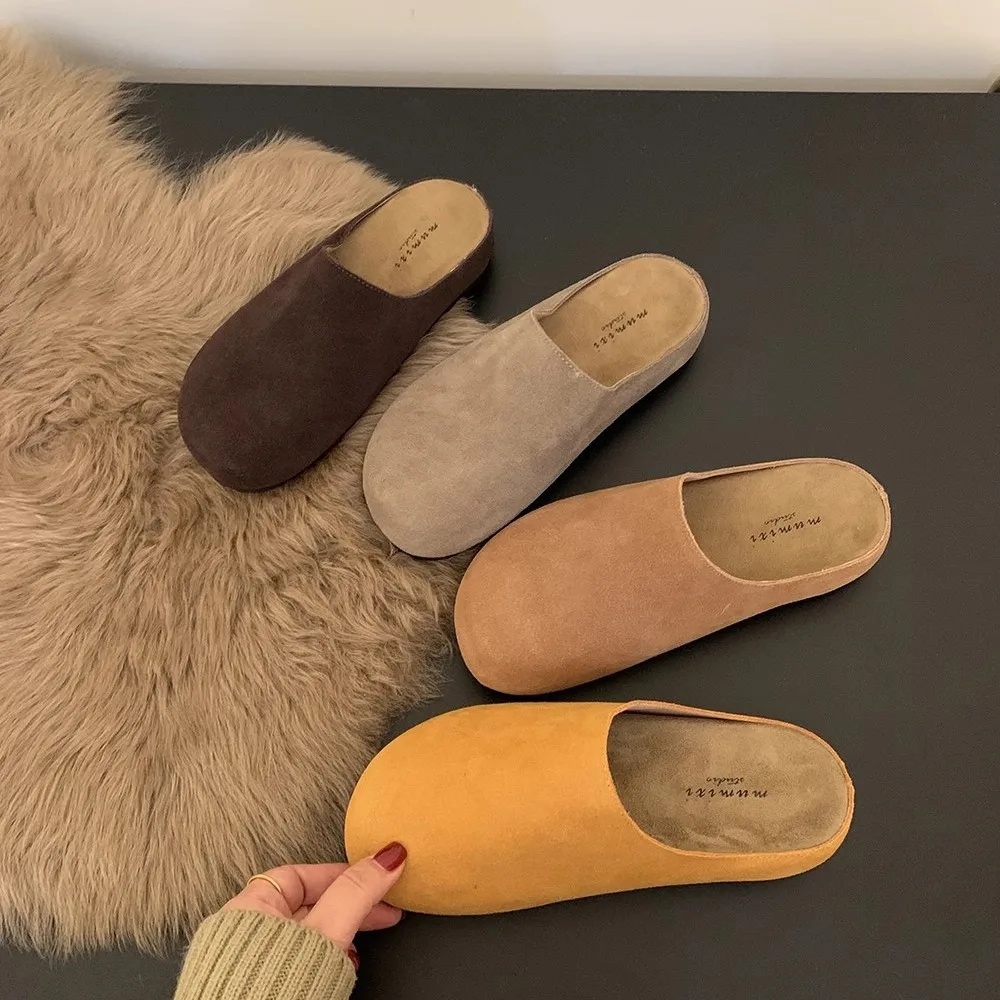 Evshine Women's Suede Slippers Comfort Sole Flat Mules Fashion Baotou Ladies Potato Slip On House Clogs Shoes_voghion.com