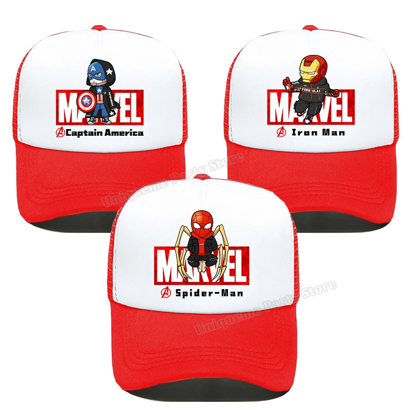 

Spiders Man Baseball Cap Captain America Iron Man Mesh Hats Kids Sun Protection Hat Boy Hip Hop Peak Cap Cartoon Printed Dad Hat