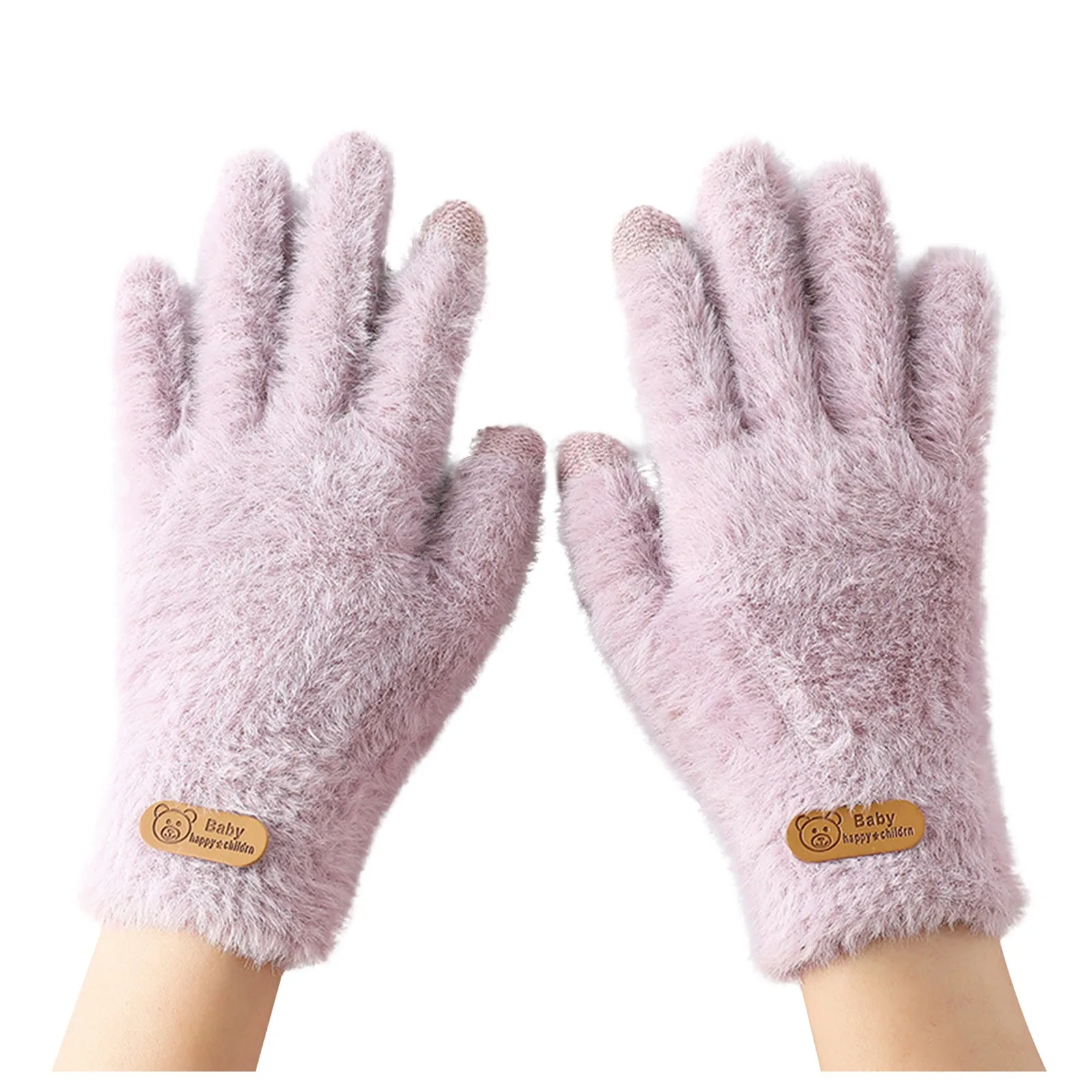 

Winter Fur Gloves Women Warm Full Fingers Gloves Touch Screen Outdoor Sport Driving Gloves Girls Cute Bear Kintted Mittens