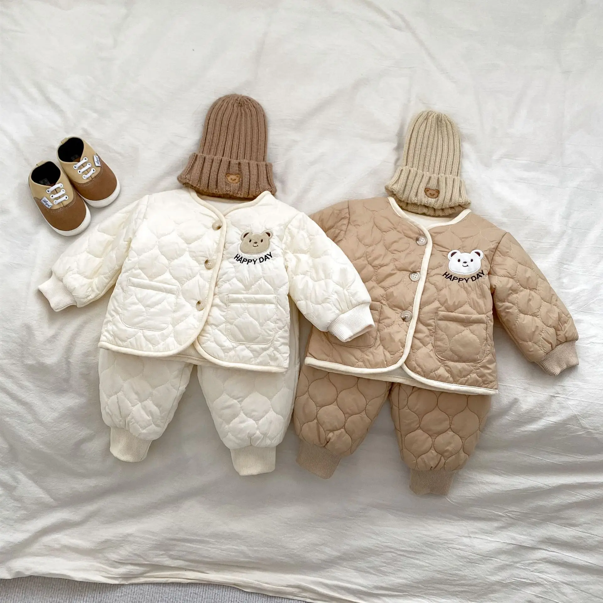 

Autumn Winter Baby Cothes Infant Boys Girls Cotton-padded Coat Cartoon Bear Fleece Thicken Jacket Or Cotton Pants Two Piece Set